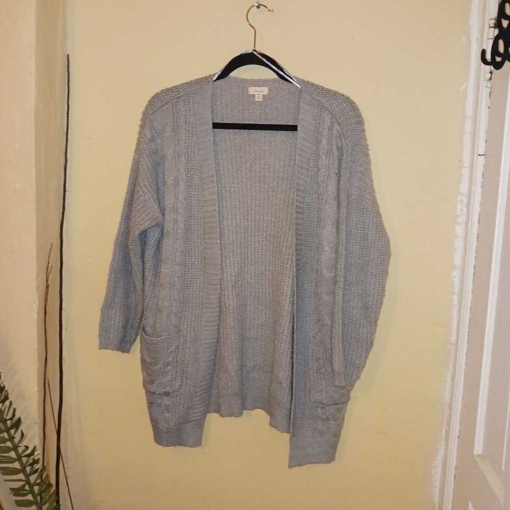 Debut‎ womens opened front cable knit gray sweater size small/medium